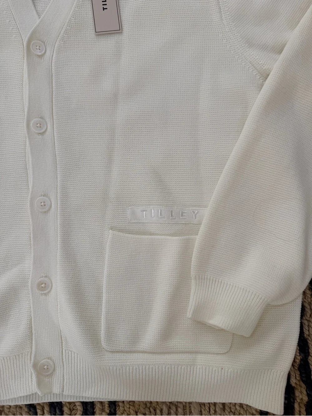 Tilley Men's Cream V-Neck Button-Up Cardigan